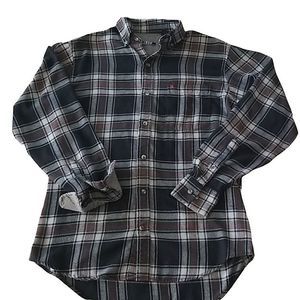 Izod Black Plaid Button-up Flannel Shirt sz L